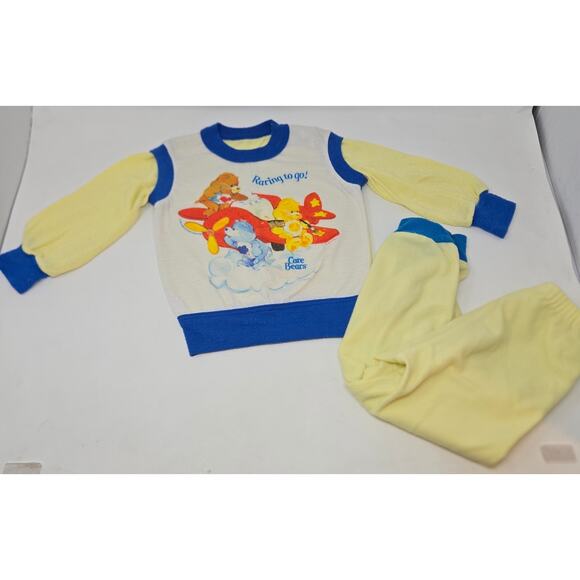 Care Bears Pajamas Set Long Sleeve Pant Size 4/5 Lightweight 1983 Yellow Blue - Picture 2 of 9